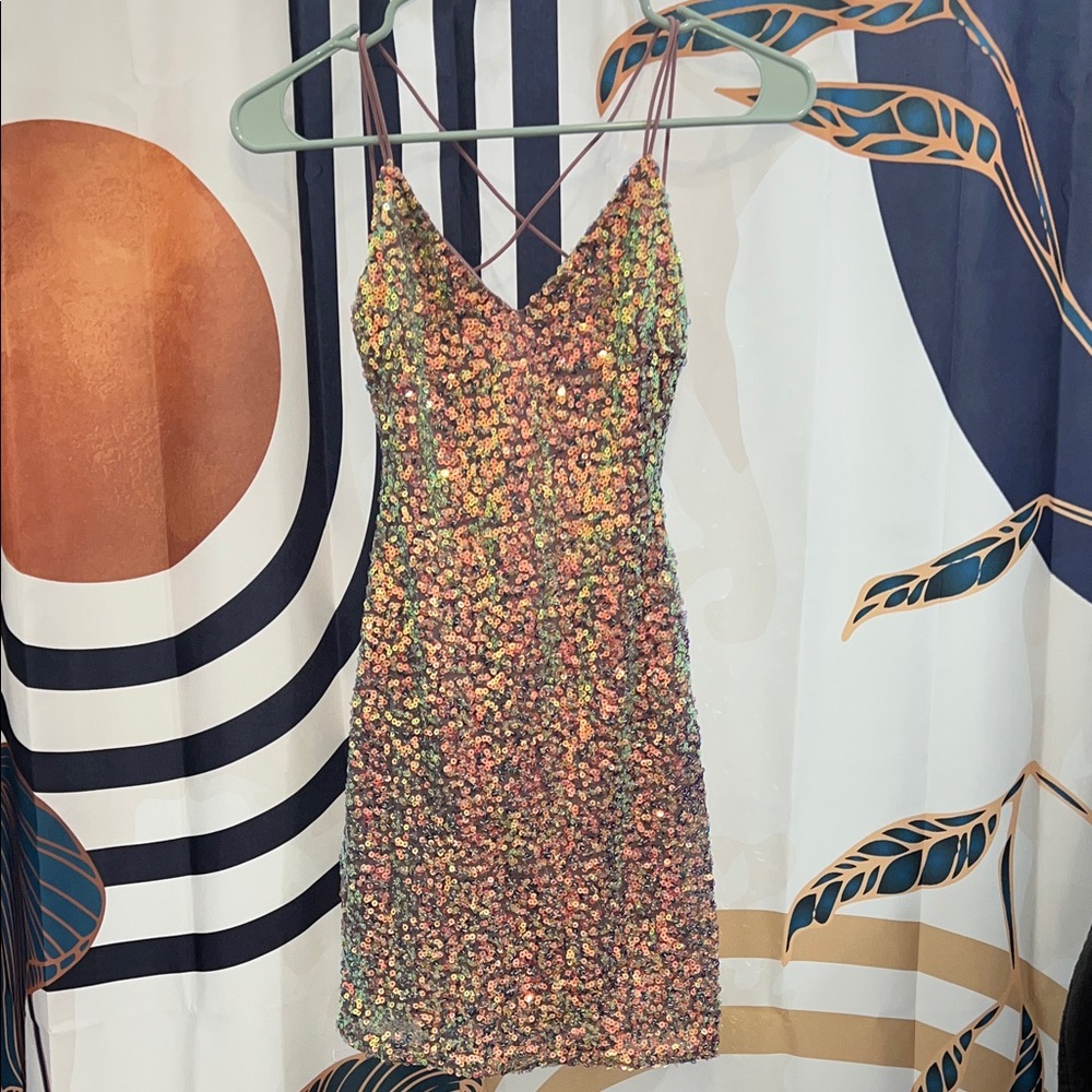 Sequin Strappy V-Neck Mini Dress - Multicolor